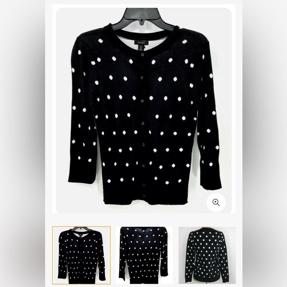 Halogen Women’s Black Polka Dot Button-Down Sweater